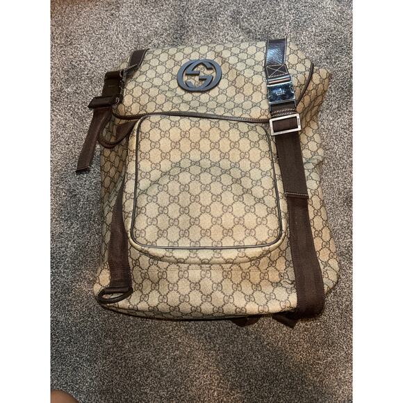 Authentic Gucci Silver GG Coated Canvas Interlocking G Supreme Large Backpack - Picture 1 of 8